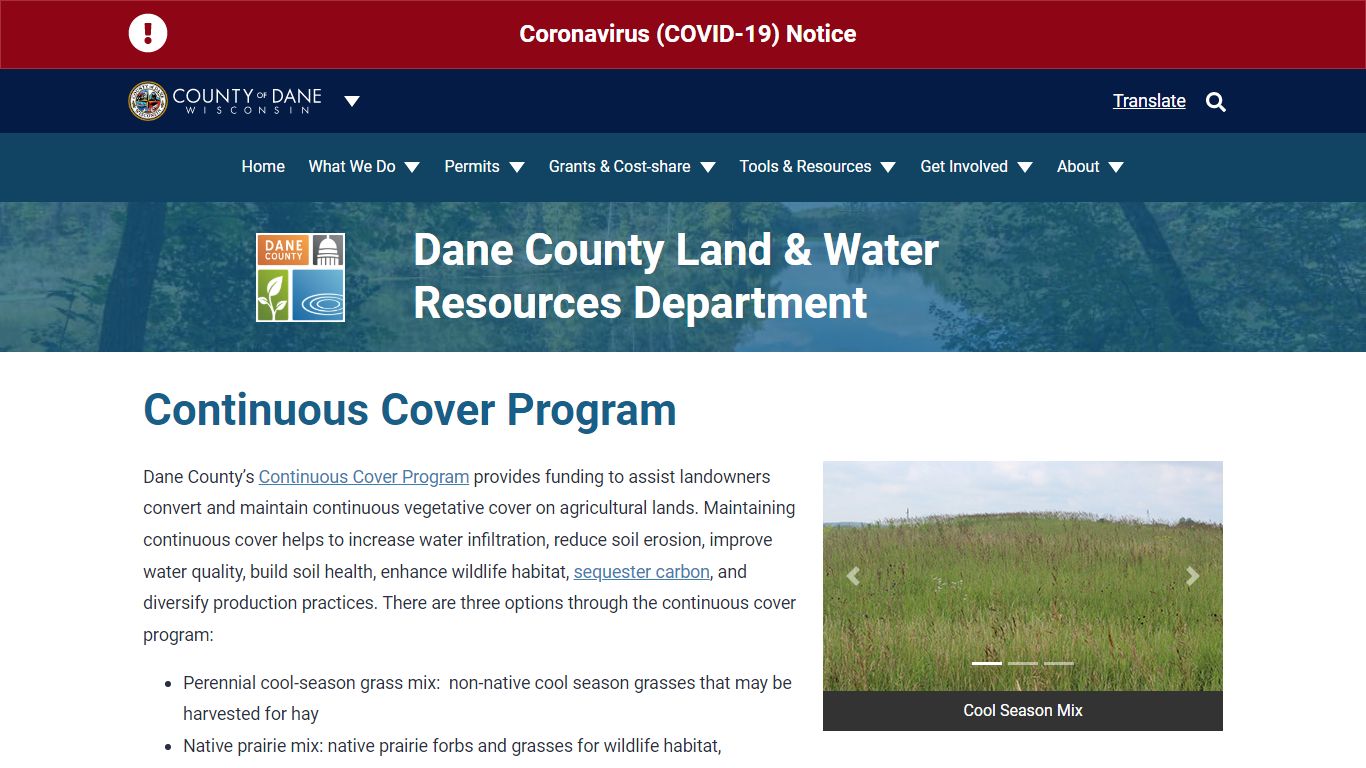 Continuous Cover Program - Dane County, Wisconsin